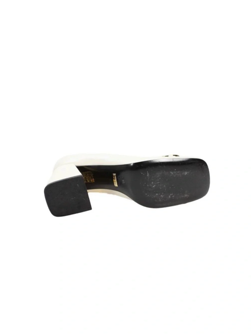 Gucci Cream Leather Horsebit Block Heel Pump